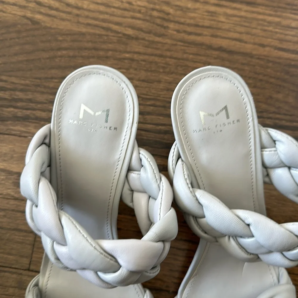 Marc Fisher Gray Hammy Heeled Slide Womens Dress Braided Rope Strap Sandals 10